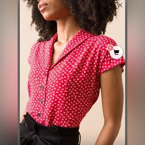 EMILY & FIN EVIE BLOUSE RED DITSY FLORAL Size US 10 / UK 14
